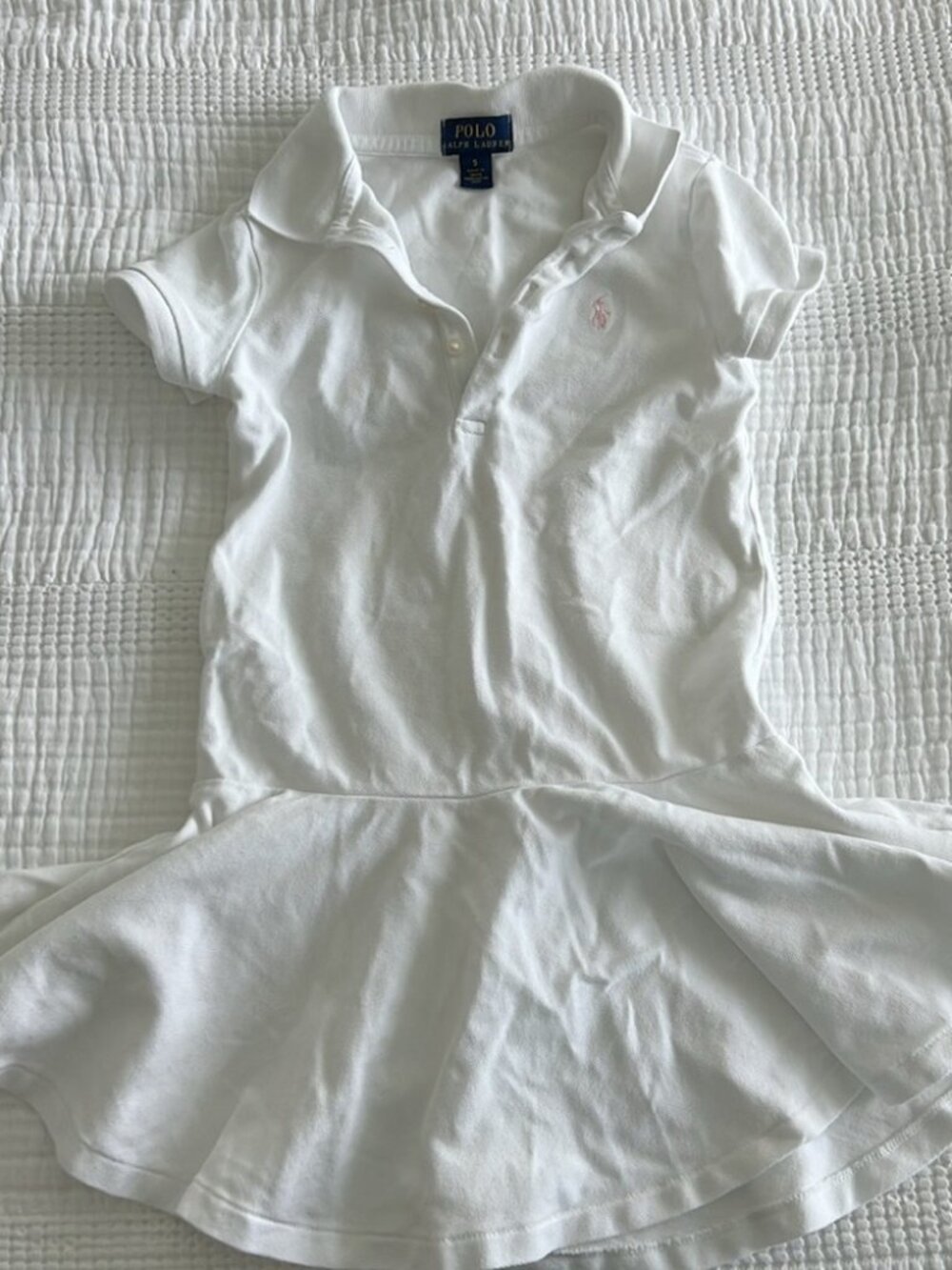 Polo Ralph Lauren Girls White Polo Dress Size 5 Pique Short Sleeve Peplum